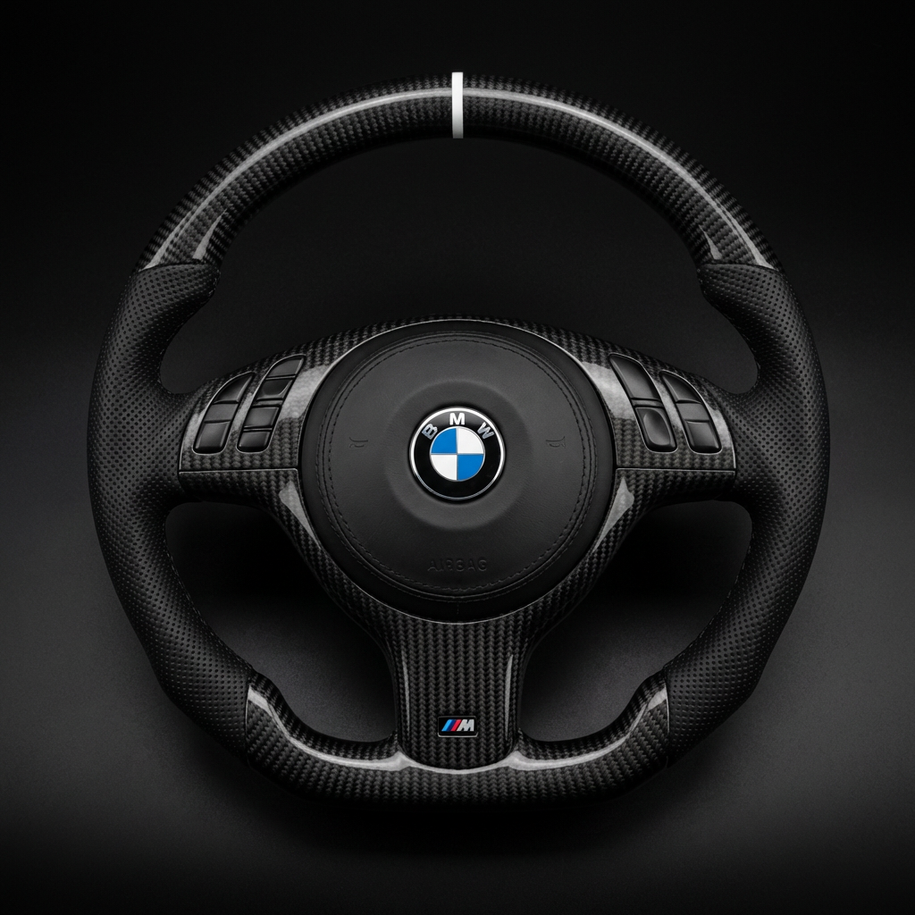 Volant personnalisé BMW E46 E39 M3 sur mesure - alcantara carbone forgé - Custom By Us
