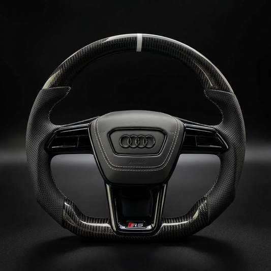 Volant personnalisé Audi A6 RS6 A7 RS7 C8 Q7 Q8 RS Q8 sur mesure - alcantara carbone - Custom By Us