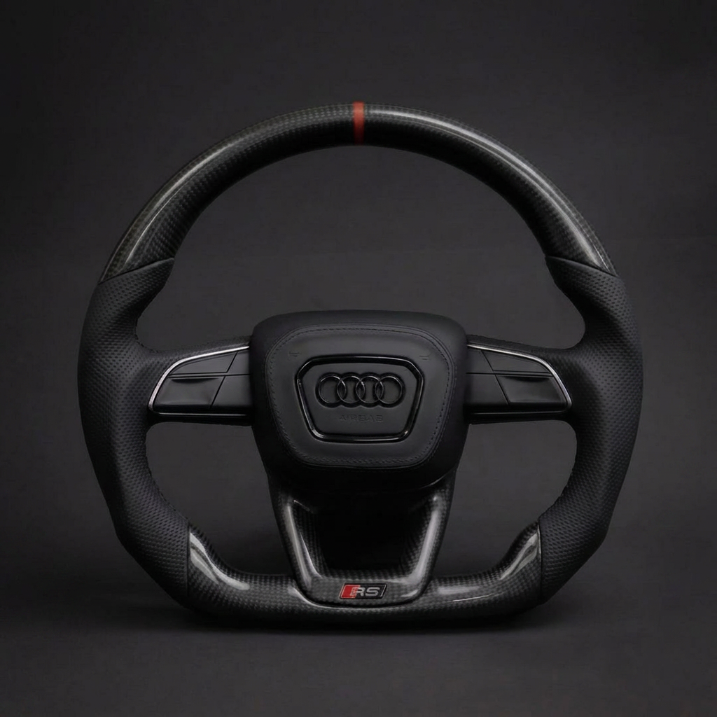 Volant personnalisé Audi A3 S3 RS3 8Y Q4 e-tron sur mesure - alcantara carbone forgé - Custom By Us
