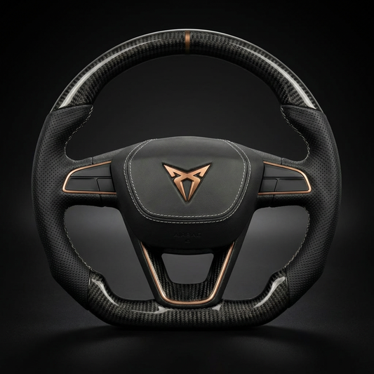 Volant personnalisé Seat Leon Cupra 5F sur mesure - alcantara carbone forgé - Custom By Us