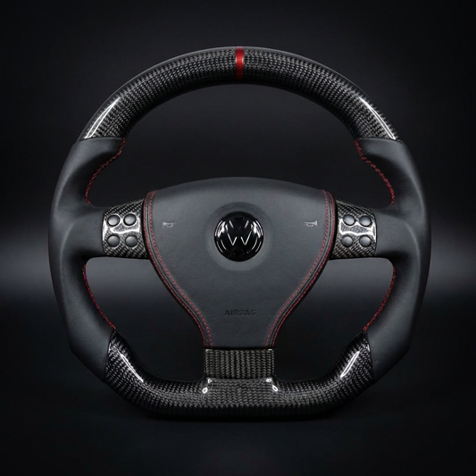 Volant personnalisé Volkswagen Golf 5 MK5 GTI R32 sur mesure - alcantara carbone - Custom By Us
