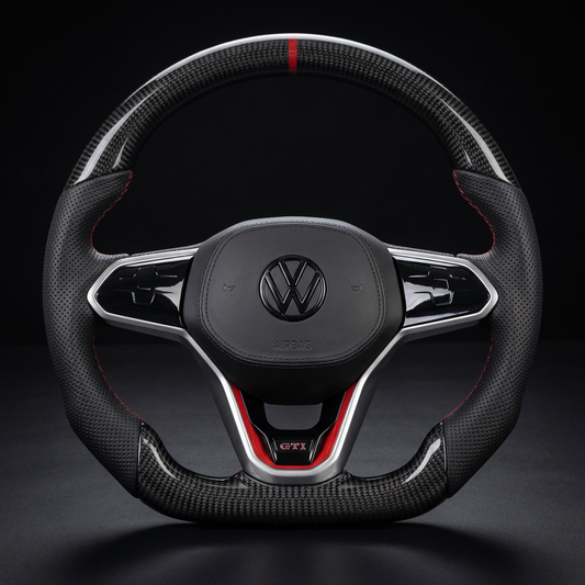 Volant personnalisé Volkswagen Golf 8 MK8 GTI Golf R sur mesure - alcantara carbone - Custom By Us