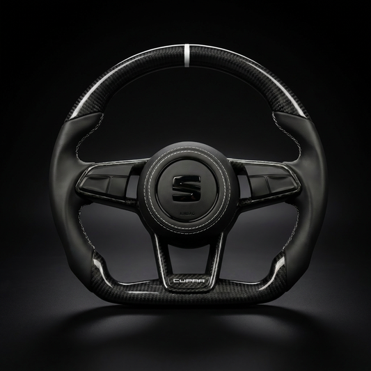 Volant Seat Leon Cupra style Audi R8 - méplat racing carbone forgé - Custom By Us