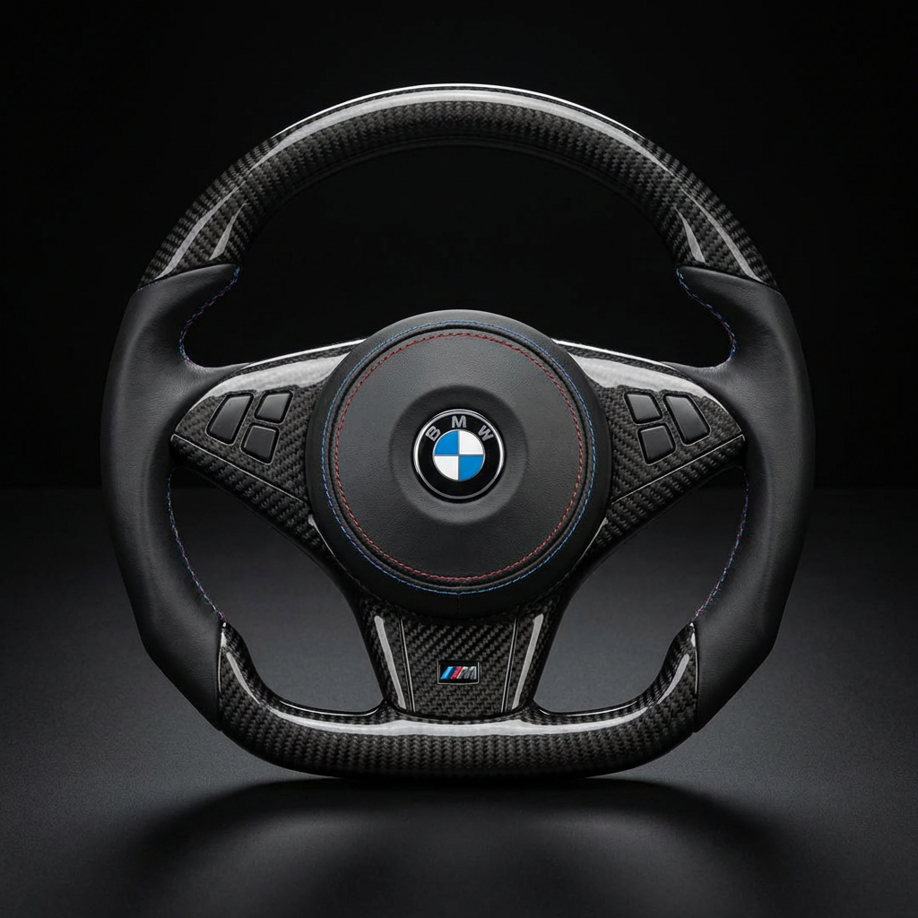 Volant personnalisé BMW E6X E60 E61 M5 M6 sur mesure - alcantara carbone forgé - Custom By Us
