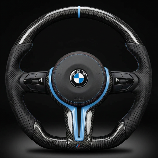 Volant personnalisé BMW Génération F FXX sur mesure - alcantara carbone forgé - Custom By Us